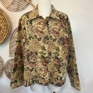 Vintage Floral Tapestry Woven Jacket Blazer Cottagecore Academia Grannycore XL
